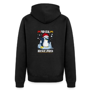 Egal Ich Geh Zocken Gaming Anti Weihnachts Shirt - Unisex Premium Bio Zip Hoodie - Schwarz - Hinten - Nico (187cm)
