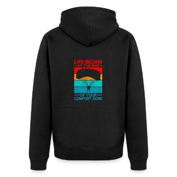 Lustiges Fallschirmspringen Das Leben beginnt - Unisex Premium Bio Zip Hoodie - Schwarz - Hinten - Nico (187cm)