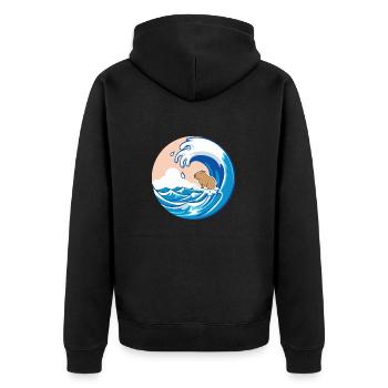 Wave Capybara Surfing Rodent Funny Animal Lover - Unisex Premium Organic Zip Hoodie - black - Back - Nico (187cm)