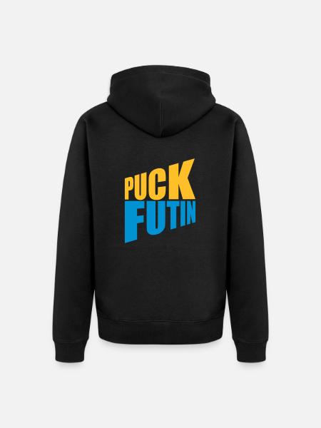 puck futin logo design - Unisex Premium Organic Zip Hoodie - black