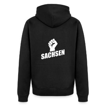 Sachsen Faust logo - Unisex Premium Bio Zip Hoodie - Schwarz - Hinten - Nico (187cm)