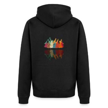 Retro Vintage Wandern Wald Berg - Unisex Premium Bio Zip Hoodie - Schwarz - Hinten - Nico (187cm)