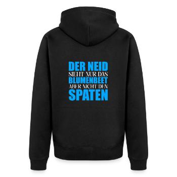 Neid Blumenbeet Spaten - Unisex Premium Bio Zip Hoodie - Schwarz - Hinten - Nico (187cm)