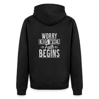 Faith and Motivation - Unisex Premium Bio Zip Hoodie - Schwarz - Hinten - Nico (187cm)