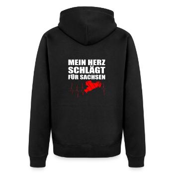 Herzschlag Sachsen Liebe Heimat - Unisex Premium Bio Zip Hoodie - Schwarz - Hinten - Nico (187cm)