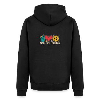 Funny Pickleball Player Retired Ladies Peace Love - Unisex Premium Bio Zip Hoodie - Schwarz - Hinten - Nico (187cm)