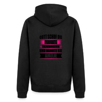 Erzgebirge Frau Namen Sachsen Amelie - Unisex Premium Bio Zip Hoodie - Schwarz - Hinten - Nico (187cm)