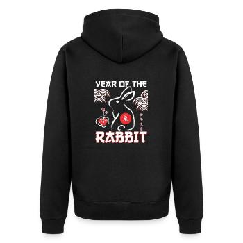 Année du lapin Nouvel An chinois Printemps lunaire - Veste à capuche bio Premium Unisexe - noir - Dos - Nico (187cm)