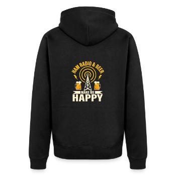 Ham radio & beer make me happy Amateur Operator - Unisex Premium Bio Zip Hoodie - Schwarz - Hinten - Nico (187cm)