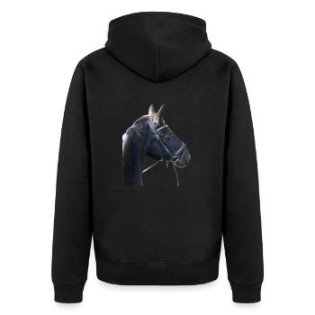Pferdekopf eines Rappen mit Trense - Unisex Premium Bio Zip Hoodie - Schwarz - Hinten - Nico (187cm)