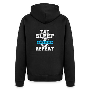 Eat Sleep Save Goals Repeat Soccer Goalie Soccer L - Unisex Premium Bio Zip Hoodie - Schwarz - Hinten - Nico (187cm)
