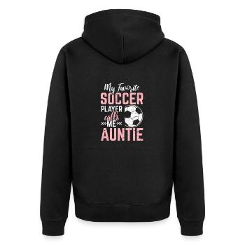 My Favorite Soccer Player Calls Me Auntie Soccer A - Unisex Premium Bio Zip Hoodie - Schwarz - Hinten - Nico (187cm)
