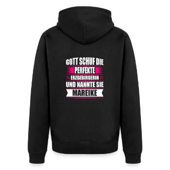 Erzgebirge Frau Namen Sachsen Mareike - Unisex Premium Bio Zip Hoodie - Schwarz - Hinten - Nico (187cm)