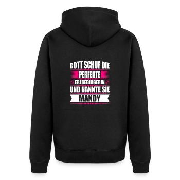 Erzgebirge Frau Namen Sachsen Mandy - Unisex Premium Bio Zip Hoodie - Schwarz - Hinten - Nico (187cm)