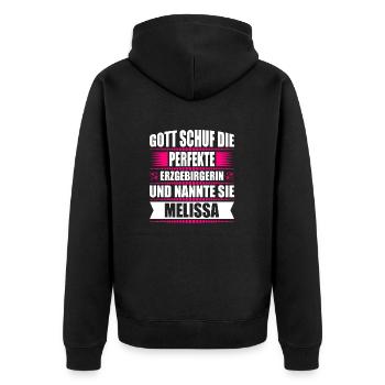 Erzgebirge Frau Namen Sachsen Melissa - Unisex Premium Bio Zip Hoodie - Schwarz - Hinten - Nico (187cm)