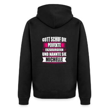 Erzgebirge Frau Namen Sachsen Michelle - Unisex Premium Bio Zip Hoodie - Schwarz - Hinten - Nico (187cm)