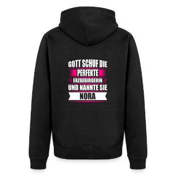 Erzgebirge Frau Namen Sachsen Nora - Unisex Premium Bio Zip Hoodie - Schwarz - Hinten - Nico (187cm)