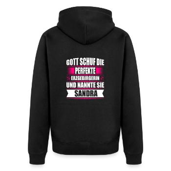 Erzgebirge Frau Namen Sachsen Sandra - Unisex Premium Bio Zip Hoodie - Schwarz - Hinten - Nico (187cm)
