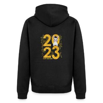 Neujahrsfeier 2023 - Frohes Neues Jahr 2023 - Unisex Premium Bio Zip Hoodie - Schwarz - Hinten - Nico (187cm)