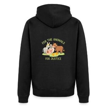 For The Animals, For Justice - Unisex Premium Organic Zip Hoodie - black - Back - Nico (187cm)