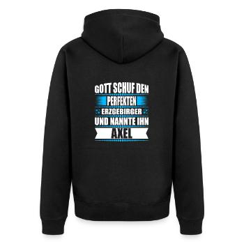 Erzgebirge Mann Namen Sachsen Axel - Unisex Premium Bio Zip Hoodie - Schwarz - Hinten - Nico (187cm)