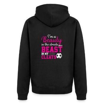 Ich bin eine Schönheit auf der Straße und ein Biest in meinen Stollenschuhen - Unisex Premium Bio Zip Hoodie - Schwarz - Hinten - Nico (187cm)