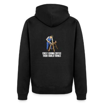 D’abord je bois du café, puis je construis un jeu de mots menuisier - Veste à capuche bio Premium Unisexe - noir - Dos - Nico (187cm)