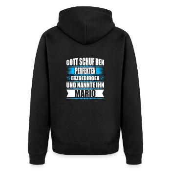 Erzgebirge Mann Namen Sachsen Mario - Unisex Premium Bio Zip Hoodie - Schwarz - Hinten - Nico (187cm)