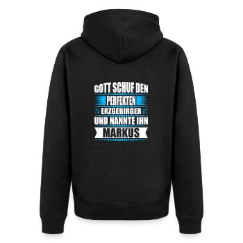 Erzgebirge Mann Namen Sachsen Markus - Unisex Premium Bio Zip Hoodie - Schwarz - Hinten - Nico (187cm)