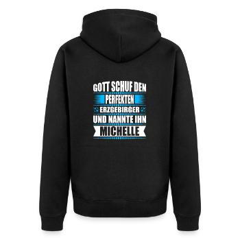 Erzgebirge Mann Namen Sachsen Michelle - Unisex Premium Bio Zip Hoodie - Schwarz - Hinten - Nico (187cm)