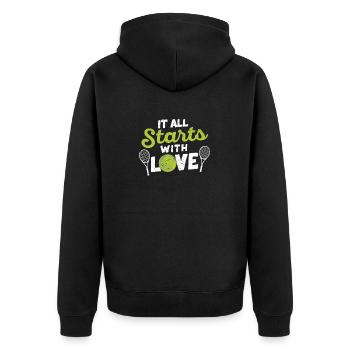Tennis Lustig Sport Schläger Spieler Es beginnt - Unisex Premium Bio Zip Hoodie - Schwarz - Hinten - Nico (187cm)