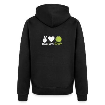 Peace Love Tennis Spruch Witziger Sportspieler - Unisex Premium Bio Zip Hoodie - Schwarz - Hinten - Nico (187cm)