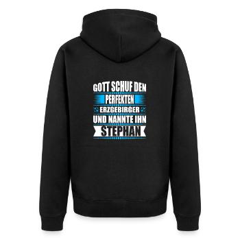 Erzgebirge Mann Namen Sachsen Stephan - Unisex Premium Bio Zip Hoodie - Schwarz - Hinten - Nico (187cm)