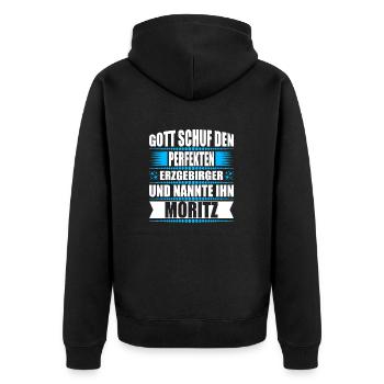 Erzgebirge Mann Namen Sachsen Moritz - Unisex Premium Bio Zip Hoodie - Schwarz - Hinten - Nico (187cm)