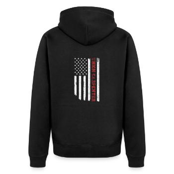 Vintage American USA Flagge Union Tischler Humor - Unisex Premium Bio Zip Hoodie - Schwarz - Hinten - Nico (187cm)