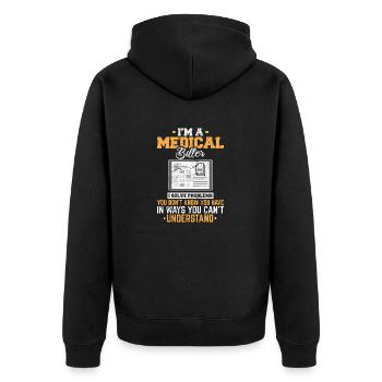 Medical Biller Women Funny Medical Coder Funny Bil - Unisex Premium Bio Zip Hoodie - Schwarz - Hinten - Nico (187cm)