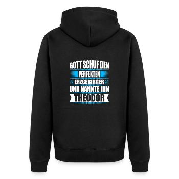 Erzgebirge Mann Namen Sachsen Theodor - Unisex Premium Bio Zip Hoodie - Schwarz - Hinten - Nico (187cm)