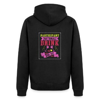Participant National Drink Wine Day T-Shirt - Unisex Premium Organic Zip Hoodie - black - Back - Nico (187cm)