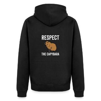 Respektiere das Capybara - Unisex Premium Bio Zip Hoodie - Schwarz - Hinten - Nico (187cm)