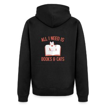 All I need is books - Unisex Premium Bio Zip Hoodie - Schwarz - Hinten - Nico (187cm)