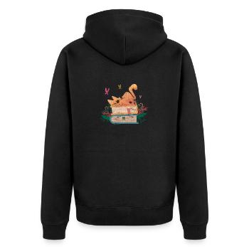 Cat Cute Book Plant Lover Flower Book Lover Cat Ki - Unisex Premium Bio Zip Hoodie - Schwarz - Hinten - Nico (187cm)
