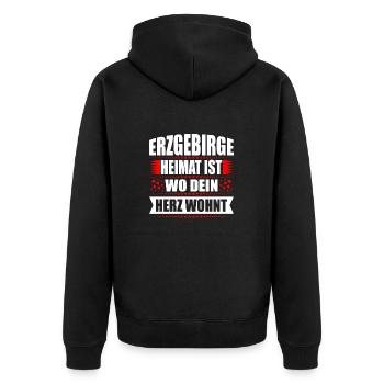 Erzgebirge Heimat Herz Wohnt Geschenk Weihnachten - Unisex Premium Bio Zip Hoodie - Schwarz - Hinten - Nico (187cm)