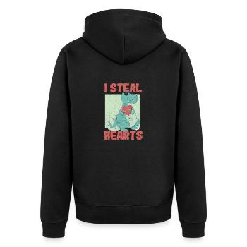 Ich stehle Herzen lustig Valentinstag Dinosaurier - Unisex Premium Bio Zip Hoodie - Schwarz - Hinten - Nico (187cm)
