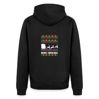 Ugly Xmas Sweater Merry Christmas Santa Witzig - Unisex Premium Bio Zip Hoodie - Schwarz - Hinten - Nico (187cm)