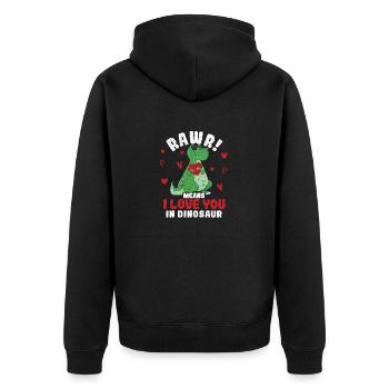 Rawr bedeutet ich liebe dich in Dinosaurier - Unisex Premium Bio Zip Hoodie - Schwarz - Hinten - Nico (187cm)