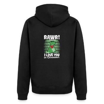 Valentinstag Trex Lover Rawr bedeutet Ich liebe - Unisex Premium Bio Zip Hoodie - Schwarz - Hinten - Nico (187cm)