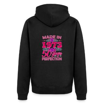 Made in 1973 50 Years of Perfection - 50th Birthda - Unisex Premium Organic Zip Hoodie - black - Back - Nico (187cm)
