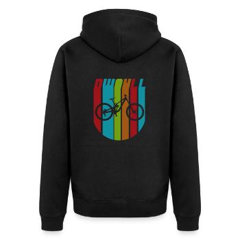 Mountainbike Downhill Fahrrad buntes Geschenk - Unisex Premium Bio Zip Hoodie - Schwarz - Hinten - Nico (187cm)