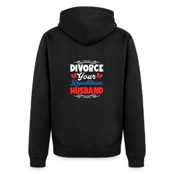 Divorcez de votre mari républicain Divorcé Ex-femme M - Veste à capuche bio Premium Unisexe - noir - Dos - Nico (187cm)