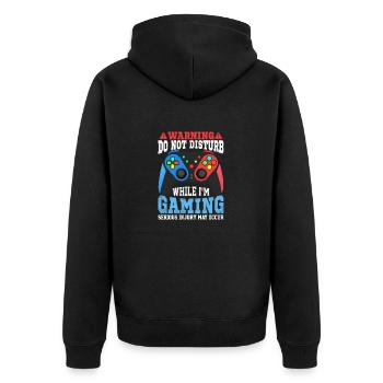 nicht stören Während des Spielens - Unisex Premium Bio Zip Hoodie - Schwarz - Hinten - Nico (187cm)